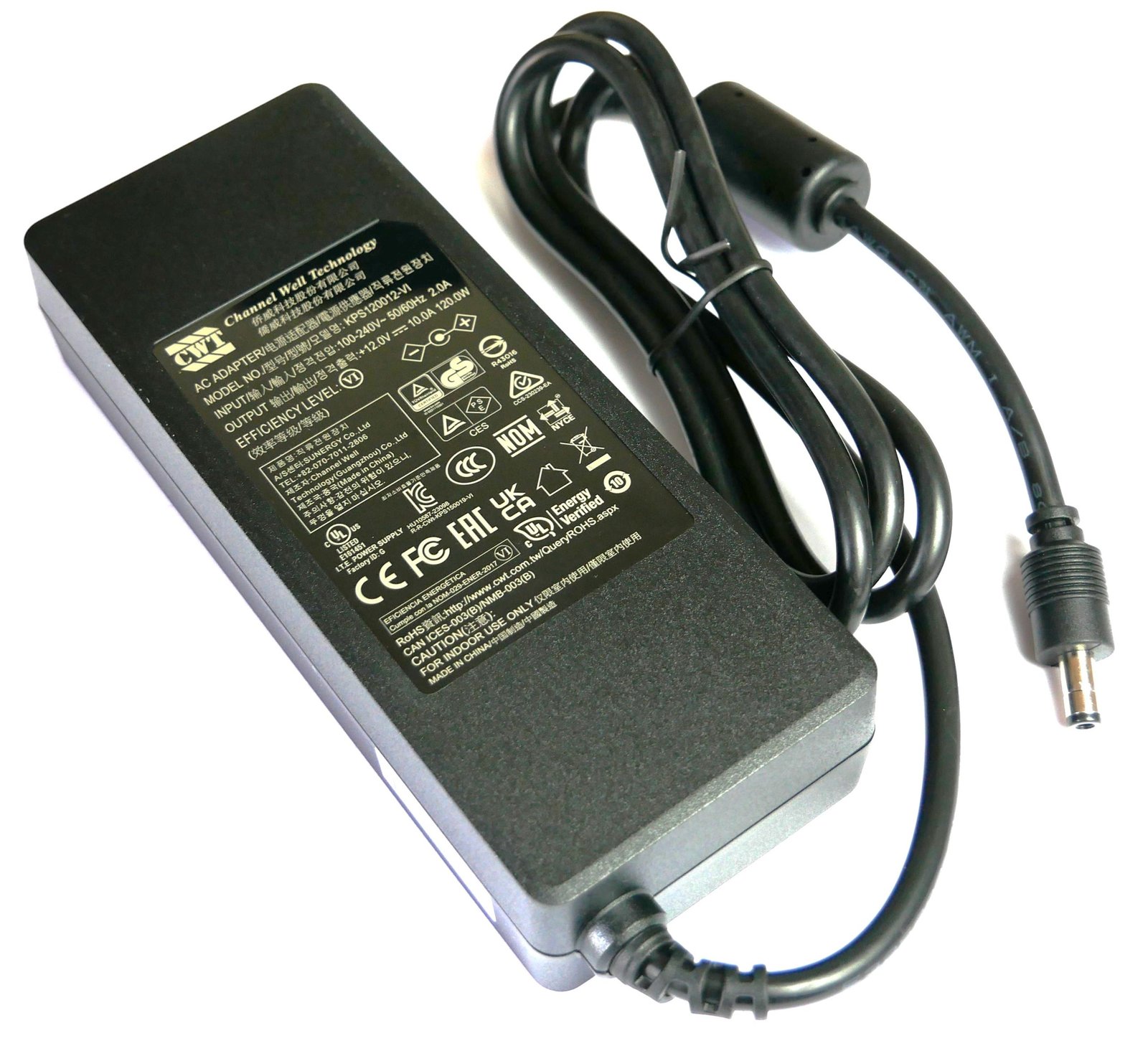 Genuine CWT 12V 10A 120W AC Adapter With 2.5mm/5.5mm Barrel Output Plug, Model 2ABU120F
