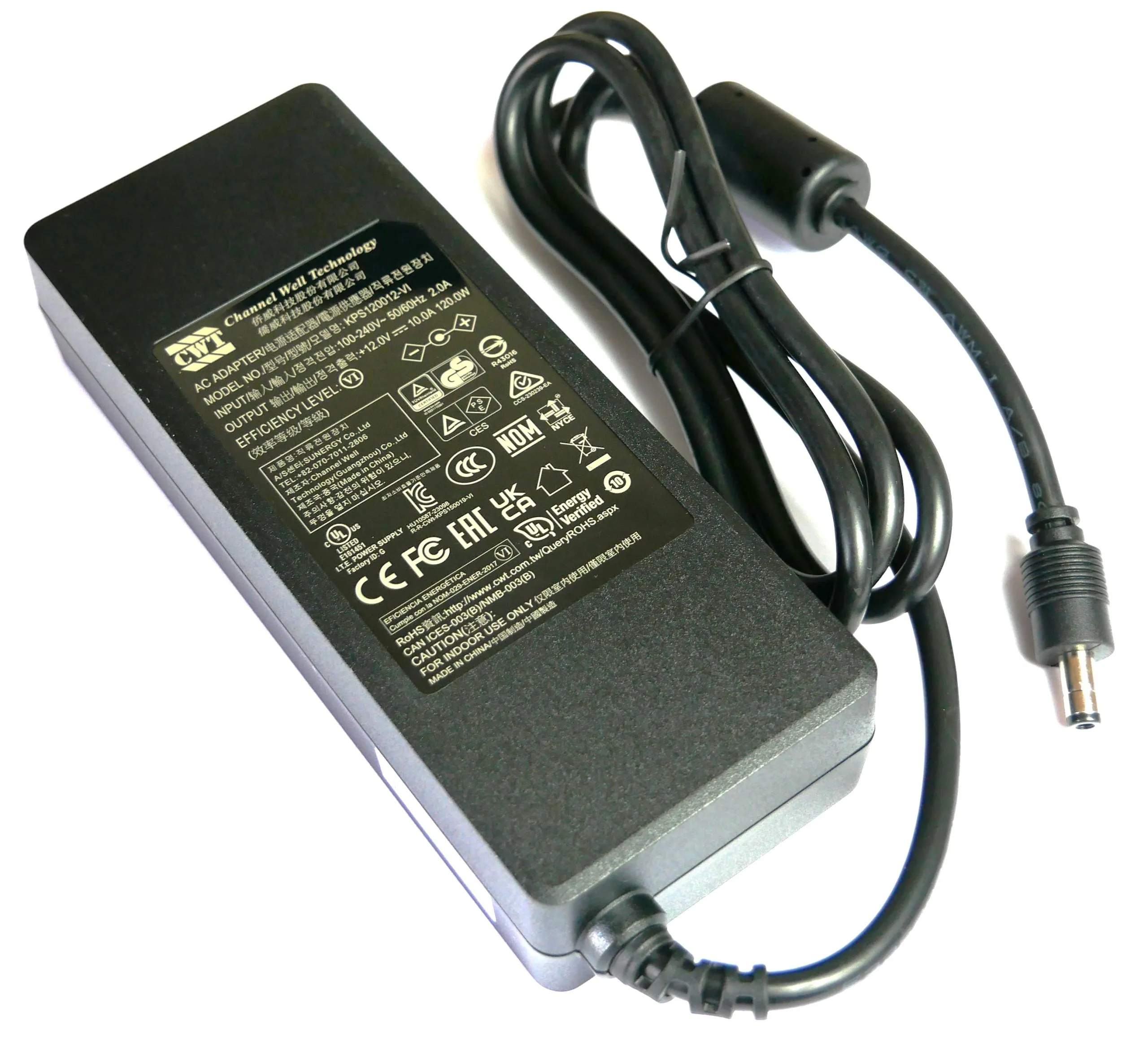 Genuine CWT 12V 10A 120W AC Adapter With 2.5mm/5.5mm Barrel Output Plug, Model 2ABU120F