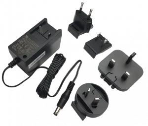 Model 2AAJ018FC, 12V, 1.5A (18W) AC adapter with interchangeable wall plugs for Europen, United Kingdom, United State, Australia