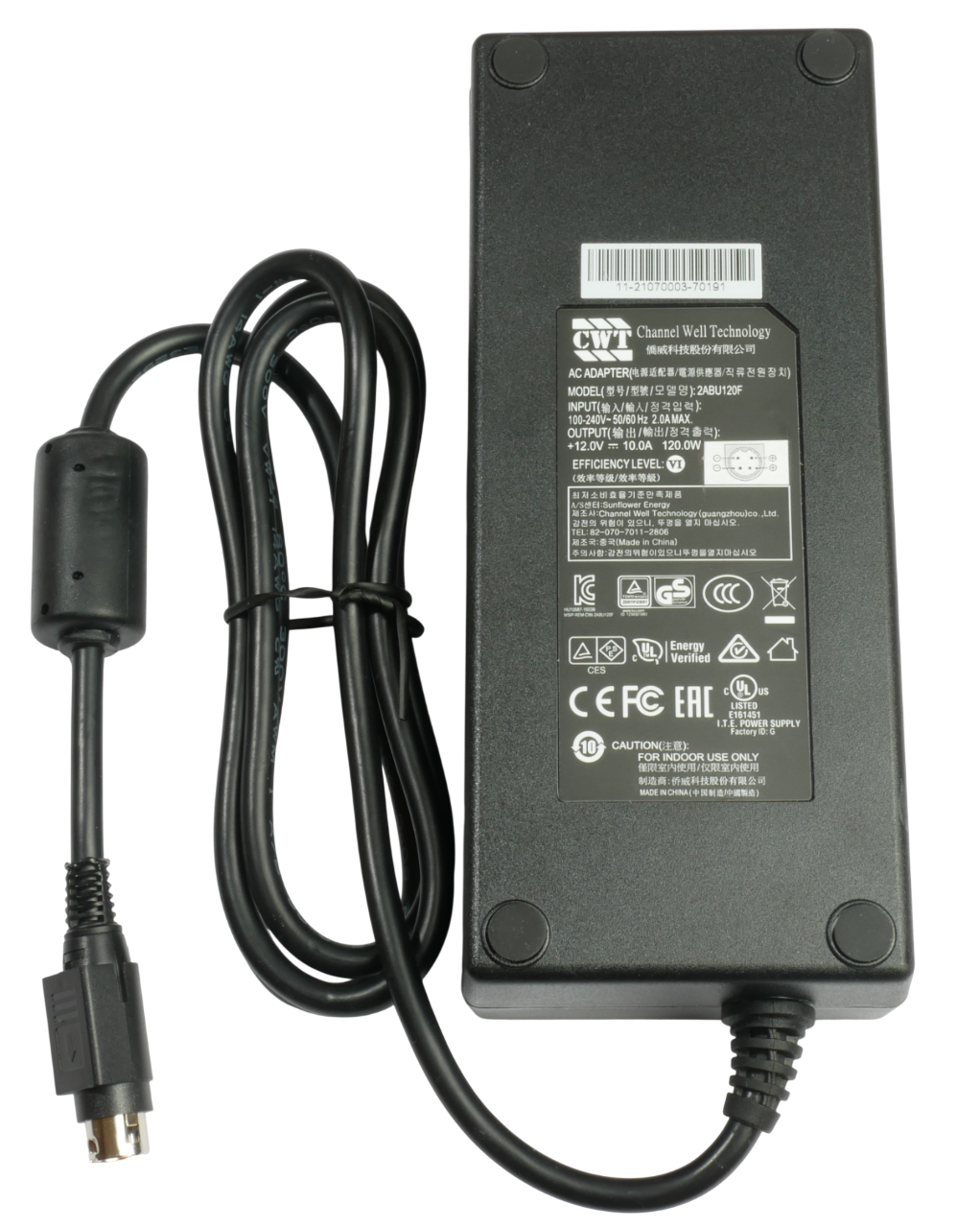 Genuine CWT 12V 10A 120W AC Adapter with 4-Pin Output Plug (Pin2 & Pin4 Positive Poles)